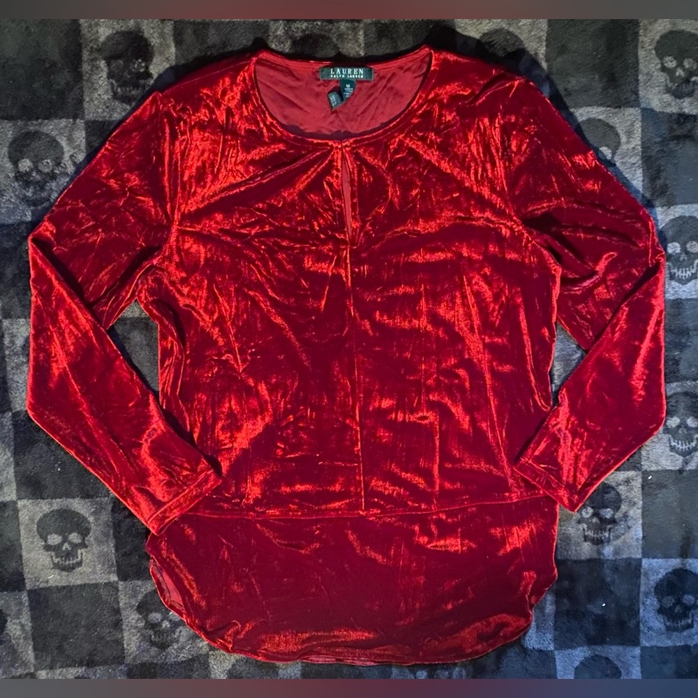 Romantic Goth Blood Red Velvet Long Sleeve Blouse